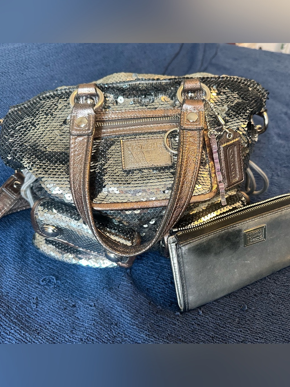 Vintage Sequin Coach Poppy Handbag and matching poppy wallet